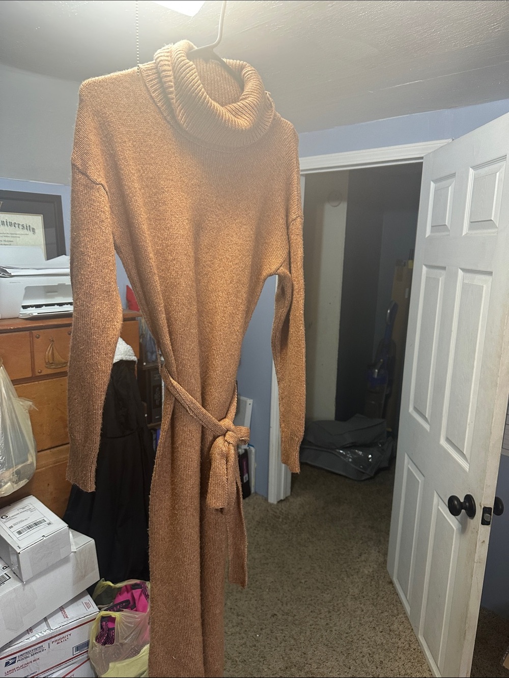 Rachel Zoe Camel Brown Turtleneck Maxi Sweater Dress